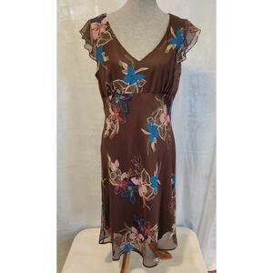 Vintage Y2K 90s Floral Fairy Babydoll Dress 14 Brown Blue Whimsigoth‎ Coachella